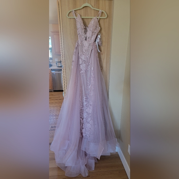 Lace Aplique Deep V Neck Trumpet Gown, size 6, Prom dress - Picture 8 of 16